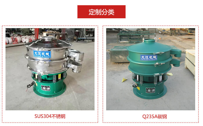 涂料振動篩篩機(jī)主要材質(zhì)分為SUS304不銹鋼材質(zhì)或Q235A碳鋼材質(zhì)兩種