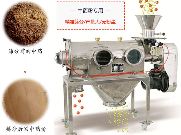 WQS50-130臥式氣流篩：中藥粉專用篩：精度篩分/產(chǎn)量大/無(wú)粉塵符合標(biāo)準(zhǔn)。